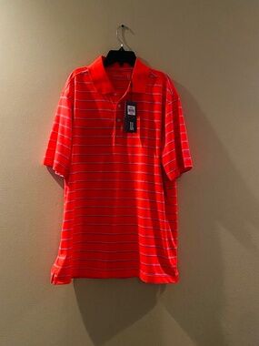 Walter Hagen Golf Polo Shirt Mens L Orange Red White-gray Striped EUC